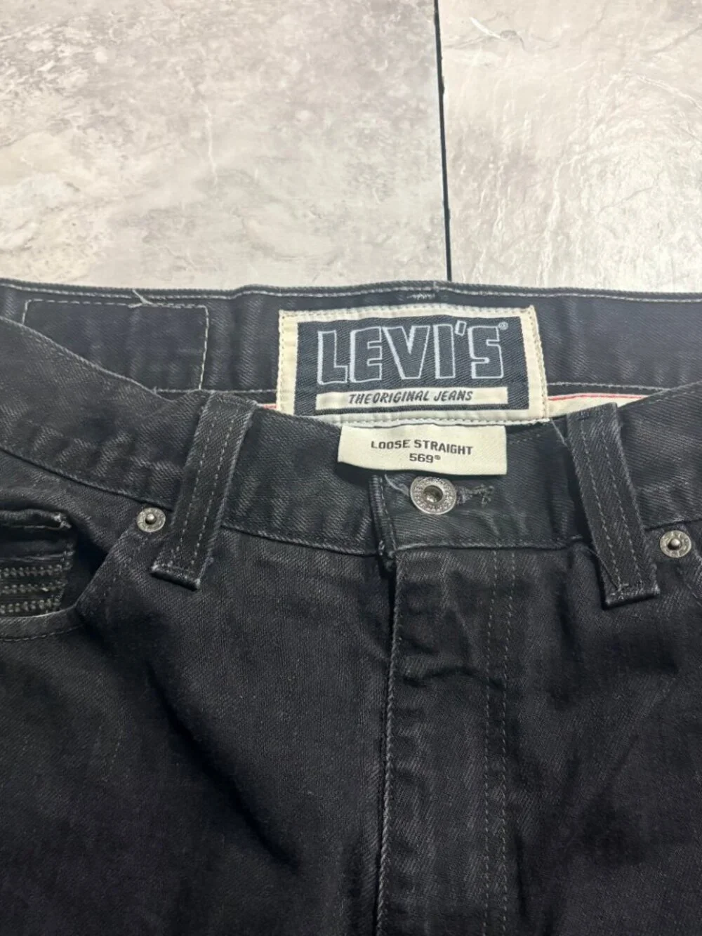 Levi's 569 Loose Straight Jeans 32x34 Black Purple Stitch Y2K